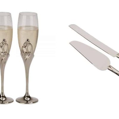 Gold Hammered Engraved Wedding Champagne Flute Set